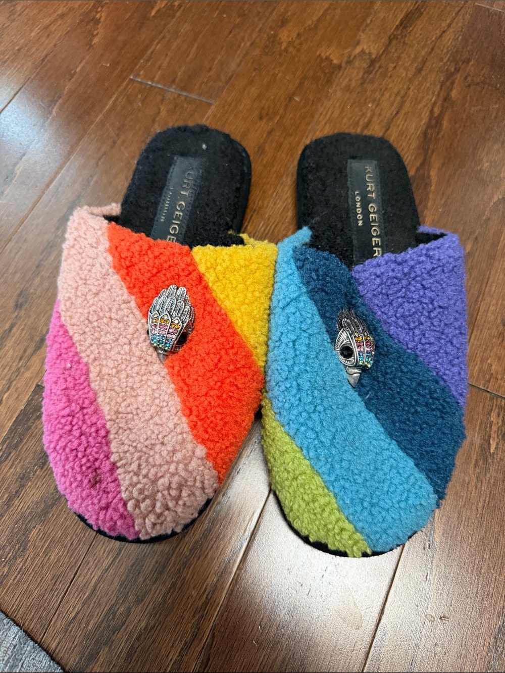 Kurt Geiger London Kensington Rainbow Sherpa Slippers - size 39 (8.5)